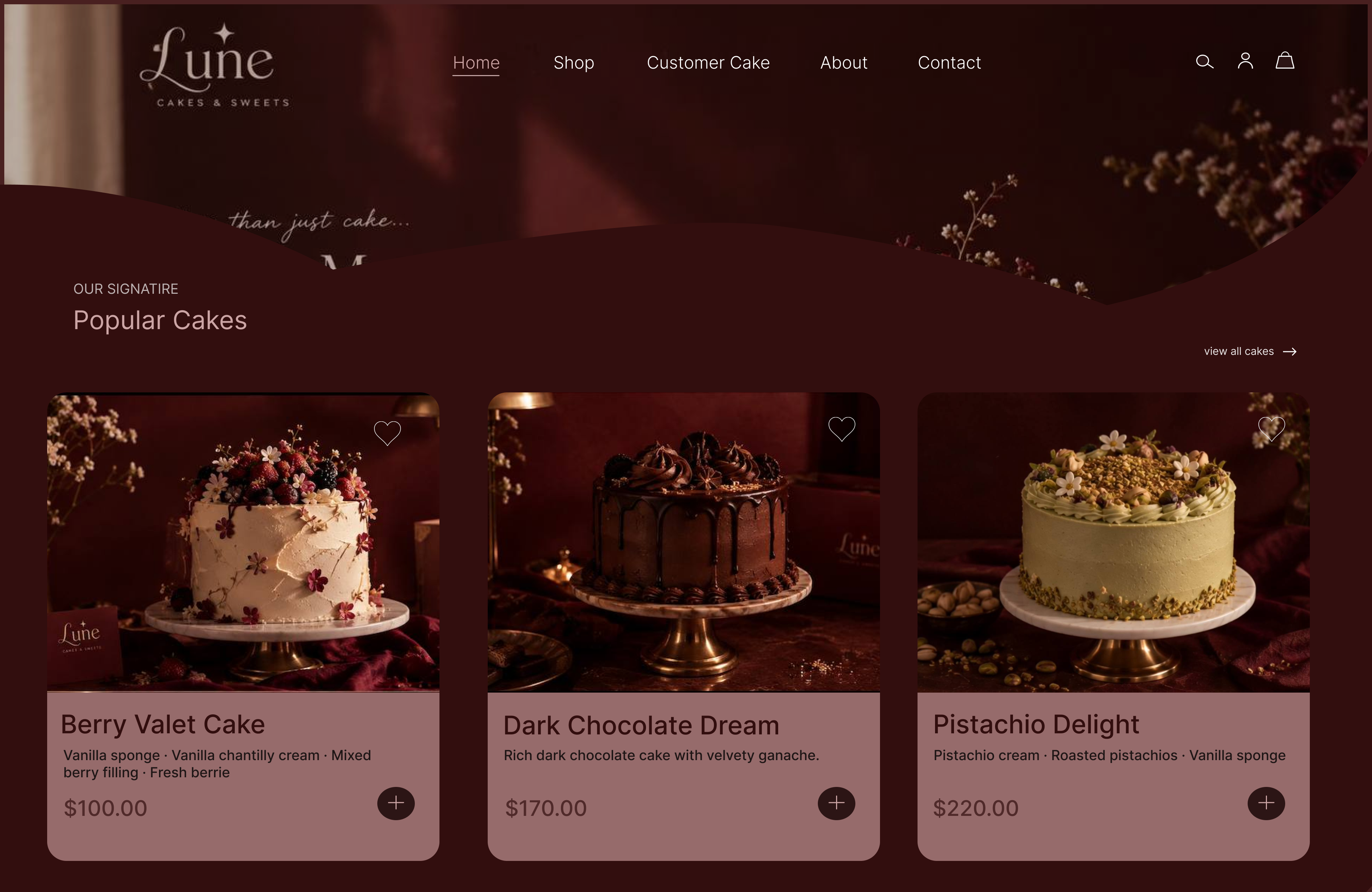 Lune Cake Shop product cards design